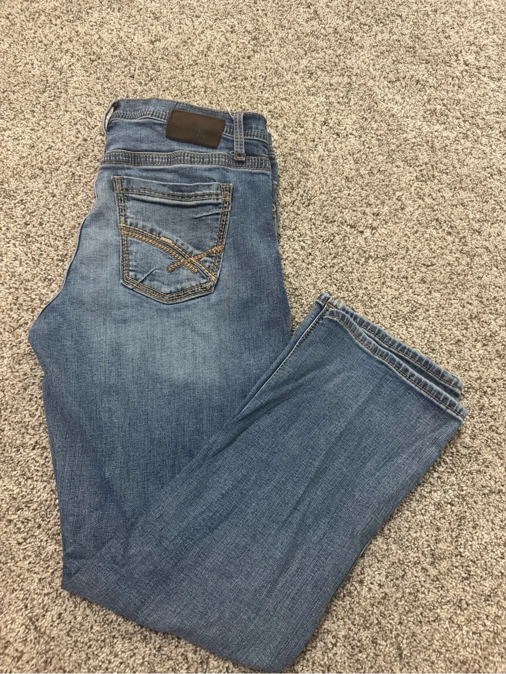 BKE Men’s Blue Bootcut Jeans with Decorative Pocket Stitching